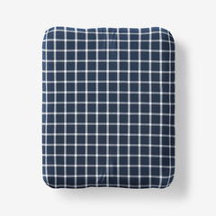 Classic Stripes and Plaids Cool Yarn-Dyed Cotton Percale Fitted Bed Sheet - Windowpane White/Navy, Twin