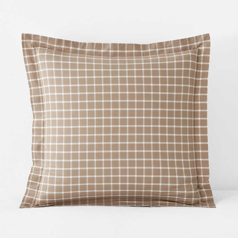 Classic Stripes and Plaids Cool Yarn-Dyed Cotton Percale Sham - Windowpane Taupe, Euro