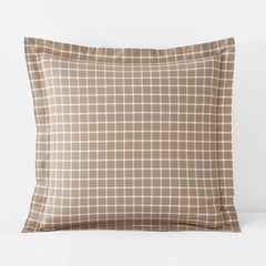 Classic Stripes and Plaids Cool Yarn-Dyed Cotton Percale Sham - Windowpane Taupe, Euro