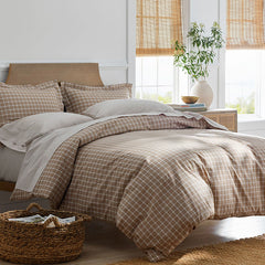 Classic Stripes and Plaids Cool Yarn-Dyed Cotton Percale Sham - Windowpane Taupe, Euro