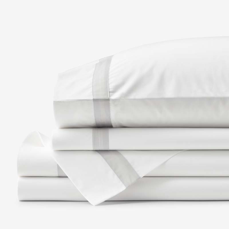 Contrast Border Premium Cool Supima® Cotton Percale Bed Sheet Set - Pearl Gray, Twin