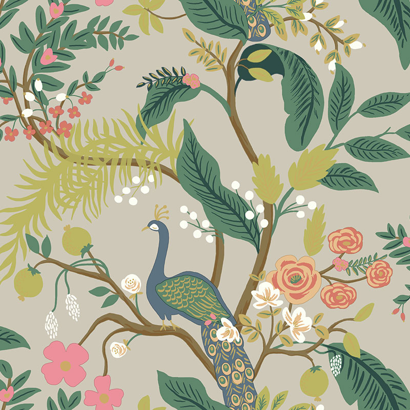 Peacock Traditional Wallpaper - Linen, Swatch