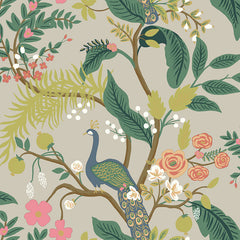 Peacock Traditional Wallpaper - Linen, Swatch