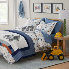 City Builders Classic Cool Organic Cotton Percale Comforter Set - White Multi, Full/Queen