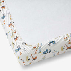City Builders Classic Cool Organic Cotton Percale Fitted Crib Sheet - White Multi