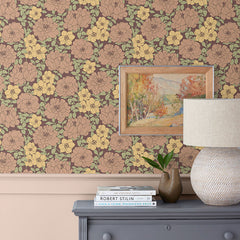 Large Blooms Traditional Wallpaper - Tan, Swatch