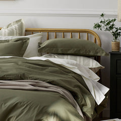 Classic Cool Cotton Percale Bed Duvet Cover - Olive Green, King/Cal King