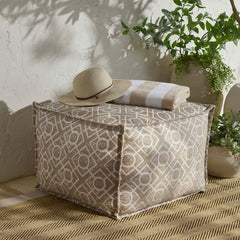 Indoor/Outdoor Pouf - Textured Fretwork Sand, Medium
