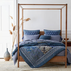 Classic Chunky Cable Knit Throw - Denim Blue