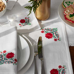 Embroidered Novelty Cocktail Napkins, Set of 4 - Poinsettia
