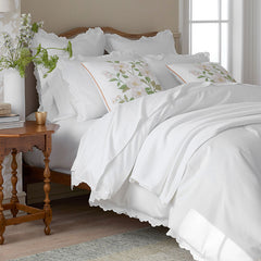 Embroidered Scallop Classic Smooth Sateen Solid Bed Sheet Set - White, Full