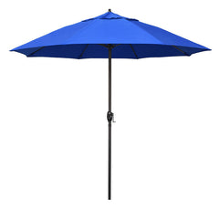 Round Outdoor Patio Umbrella, Aluminum with Auto Tilt Crank - Bronze Finish, Pacific Blue, 9'