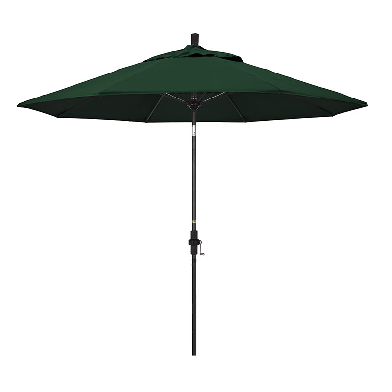 Round Outdoor Patio Umbrella, Fiberglass with Twist Tilt - Black Finish, Forest Green, 9'