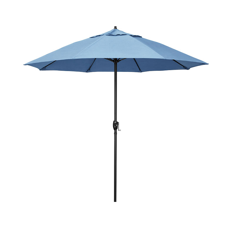 Round Outdoor Patio Umbrella, Aluminum with Auto Tilt Crank - Black Finish, Air Blue, 7.5'