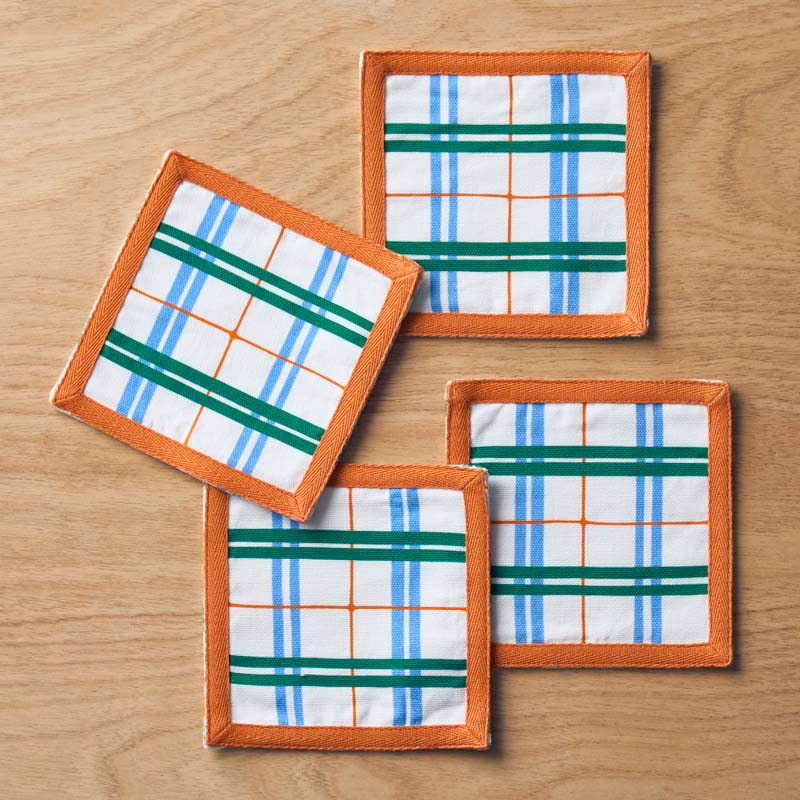 Floral Plaid Reversible Cocktail Napkins, Set of 4 - Green