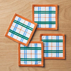Floral Plaid Reversible Cocktail Napkins, Set of 4 - Green