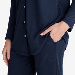 Pima Cotton Women's Button-Down Pajama Set - Navy, M