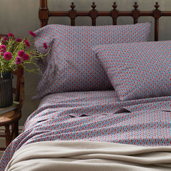 Butti Floral Premium Smooth Sateen Flat Bed Sheet - Red/Blue, Queen