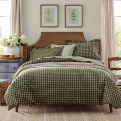 Classic Stripes and Plaids Cool Yarn-Dyed Cotton Percale Flat Bed Sheet - Windowpane Green, Full