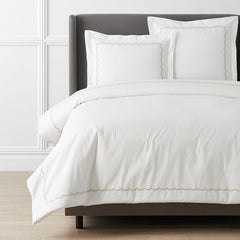 Scallop Embroidered Premium Cool Egyptian Percale Duvet Cover - Tan, Full