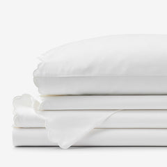Embroidered Scallop Classic Smooth Sateen Solid Bed Sheet Set - White, Twin