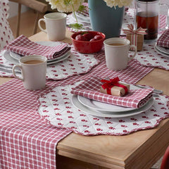 Flowers & Plaid Yarn-Dyed Reversible Table Runner - Red Multi, 16 in. x 90 in.