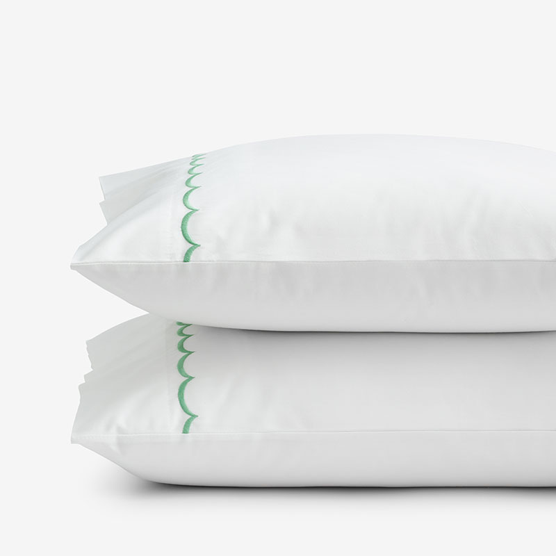 Scallop Embroidered Premium Cool Egyptian Percale Pillowcase Set - Green, King