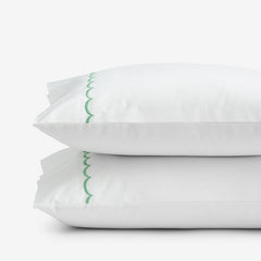Scallop Embroidered Premium Cool Egyptian Percale Pillowcase Set - Green, Standard