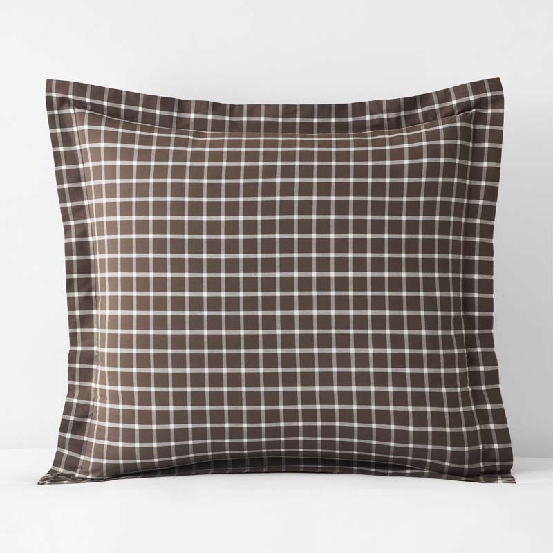 Classic Stripes and Plaids Cool Yarn-Dyed Cotton Percale Sham - Windowpane Brown, Euro