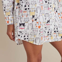 Printed Poplin Women's Nightshirt - Kittie Party, M