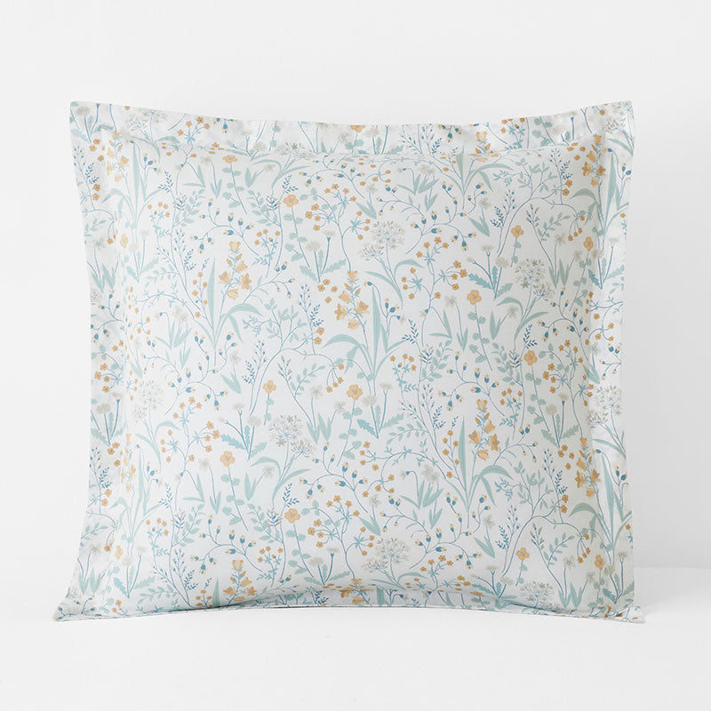 Clemencia Classic Cool Cotton Percale Sham - Mini Floral Pale Blue, Euro