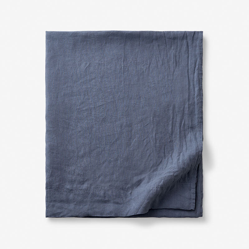 Premium Breathable Washed Linen Solid Flat Bed Sheet - Denim Blue, Twin/Twin XL
