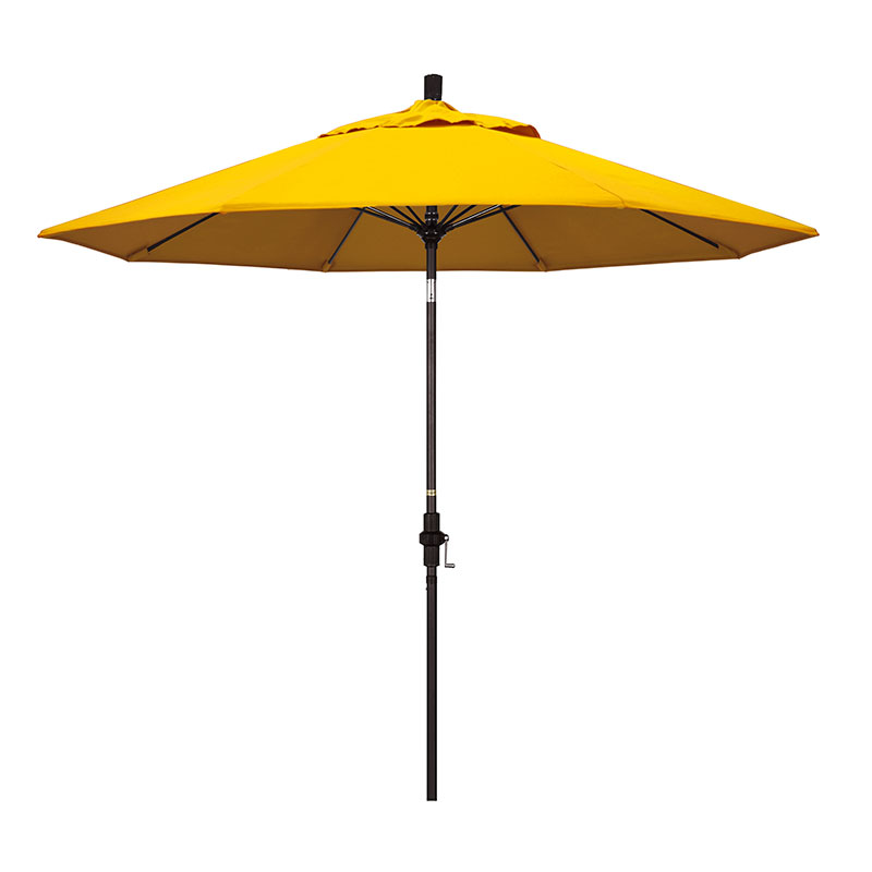 Round Outdoor Patio Umbrella, Fiberglass with Twist Tilt - Bronze Finish, Sunflower, 9'