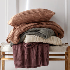 Chunky Cable Knit Decorative Pillow Cover - Rose