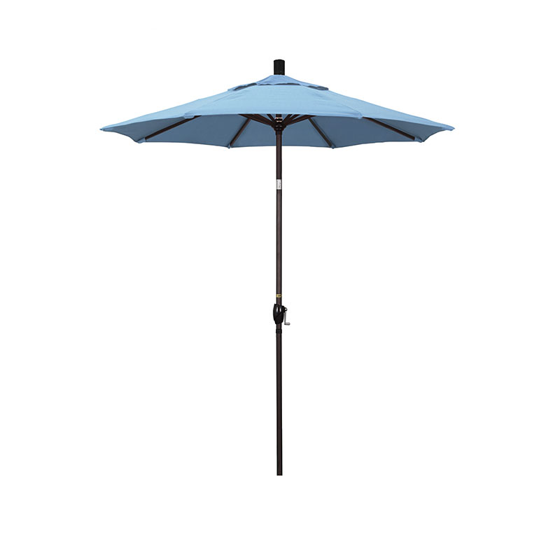 6' Round Outdoor Patio Umbrella, Aluminum with Push Button Tilt - Bronze Finish, Air Blue