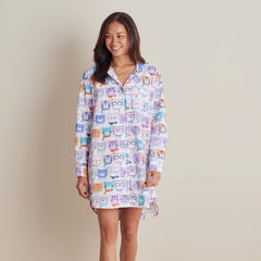 Printed Poplin Women's Nightshirt - Stylish Cats, XXL