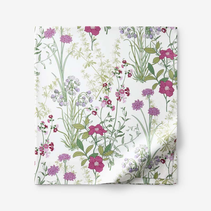 Bloom Meadow Classic Smooth Sateen Flat Bed Sheet - White Multi, Twin/Twin XL