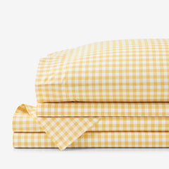 Gingham Classic Cool Organic Cotton Percale Bed Sheet Set - Yellow, Full
