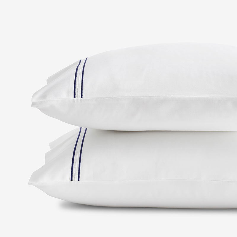 Dorset Stripe Luxe Smooth Egyptian Cotton Sateen Pillowcase Set - Blue, Standard