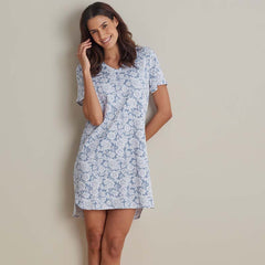 Printed Pima Cotton Women's Nightgown - Blue Garden, XL