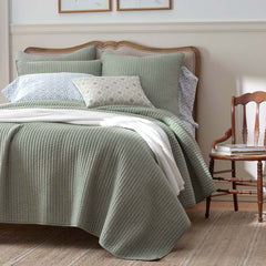 Fara Textured Kantha Quilted Sham - Green, King