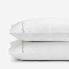 Embroidered Scallop Classic Cool Cotton Percale Pillowcase Set - Tan, Standard