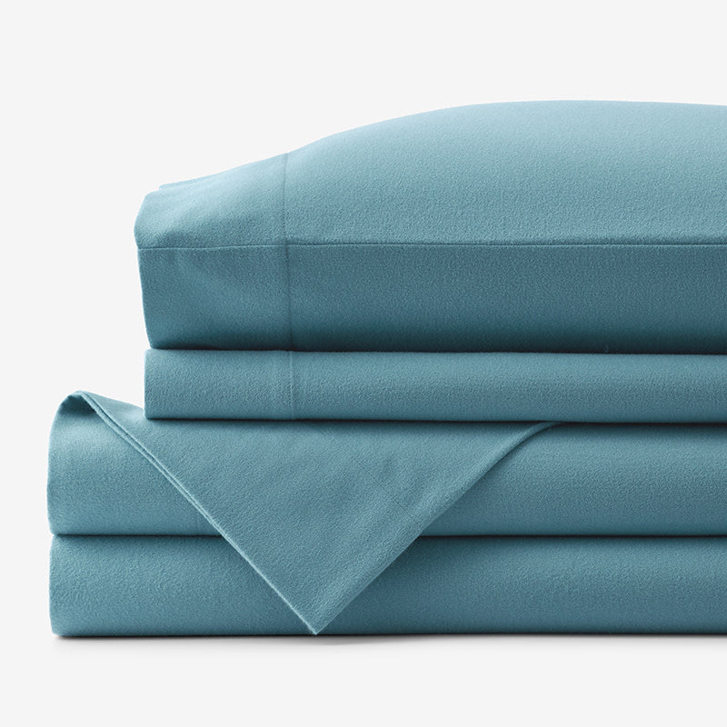 Classic Ultra-Cozy Cotton Velvet Flannel Bed Sheet Set - Atlantic Blue, Twin