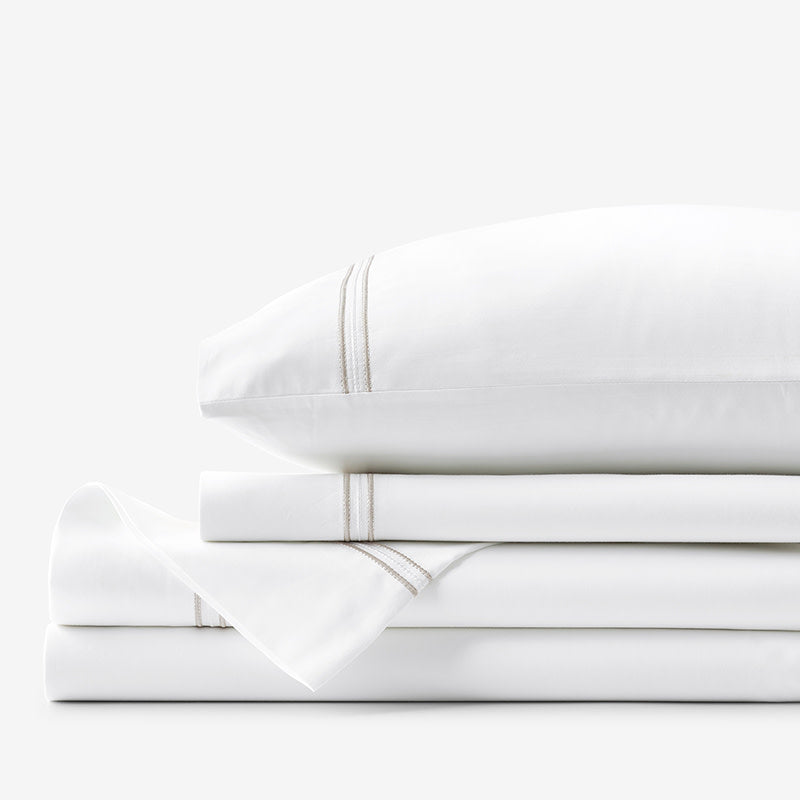 Dorset Stripe Luxe Smooth Egyptian Cotton Sateen Bed Sheet Set - Taupe, Full