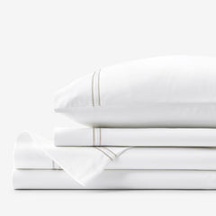 Dorset Stripe Luxe Smooth Egyptian Cotton Sateen Bed Sheet Set - Taupe, Cal King