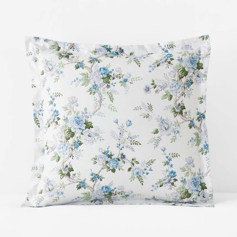 Manor Floral Premium Smooth Sateen Reversible Sham - Blue, Euro