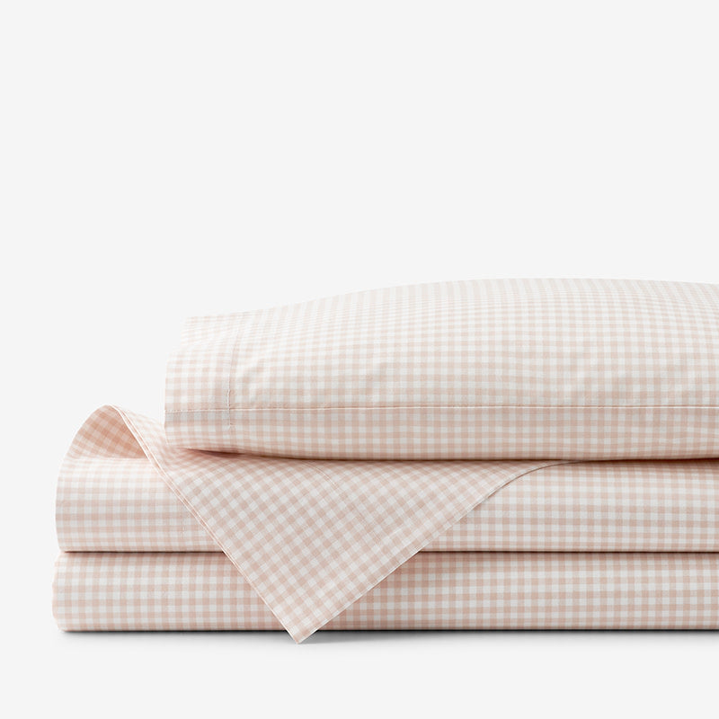 Ditsy Gingham Classic Cool Organic Cotton Percale Toddler Bed Sheet Set - Pink