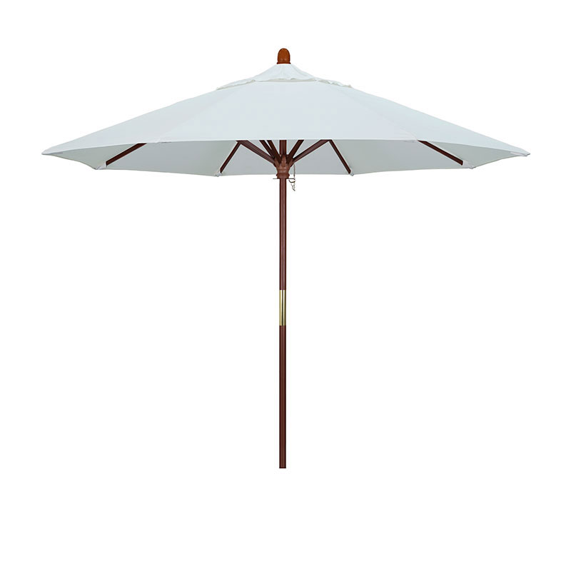 Round Outdoor Patio Umbrella, Wood with Manual Lift - Natural, 9'