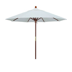 Round Outdoor Patio Umbrella, Wood with Manual Lift - Natural, 9'