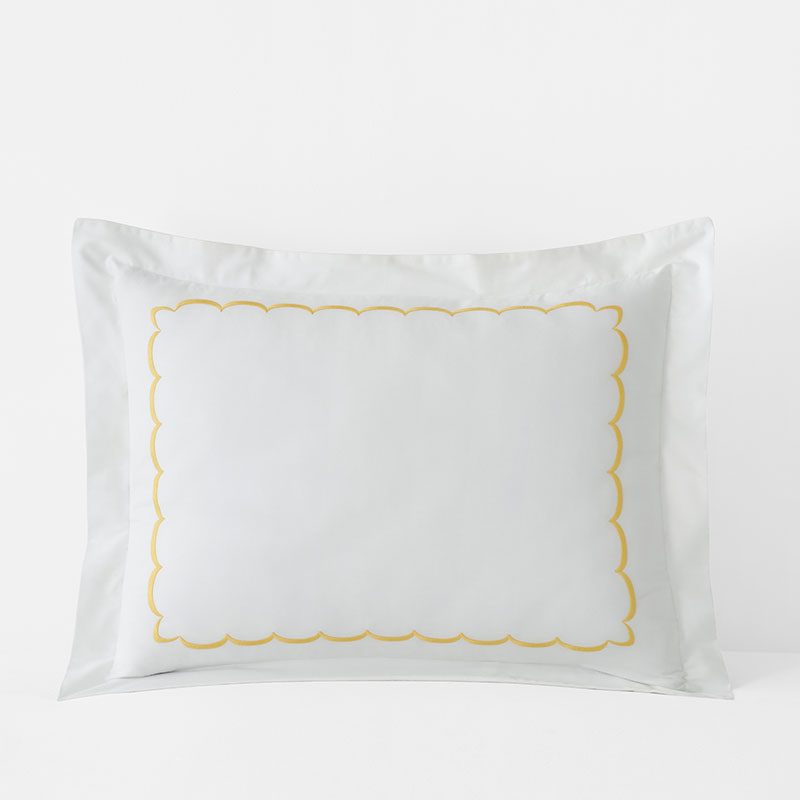 Embroidered Scallop Classic Cool Cotton Percale Sham - Yellow, Standard